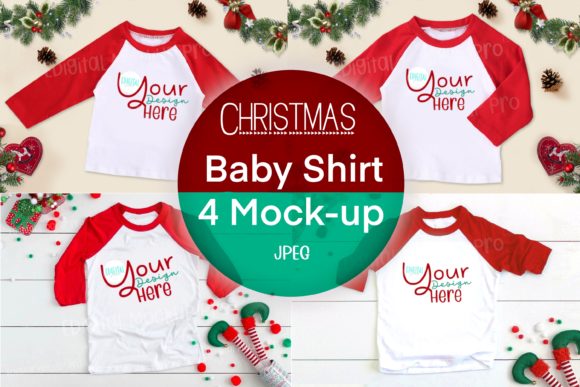 4 Christmas Red Baby Shirt Mock Up