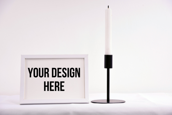 Wooden Mockup Frame, Frame with Candle for Creative Display